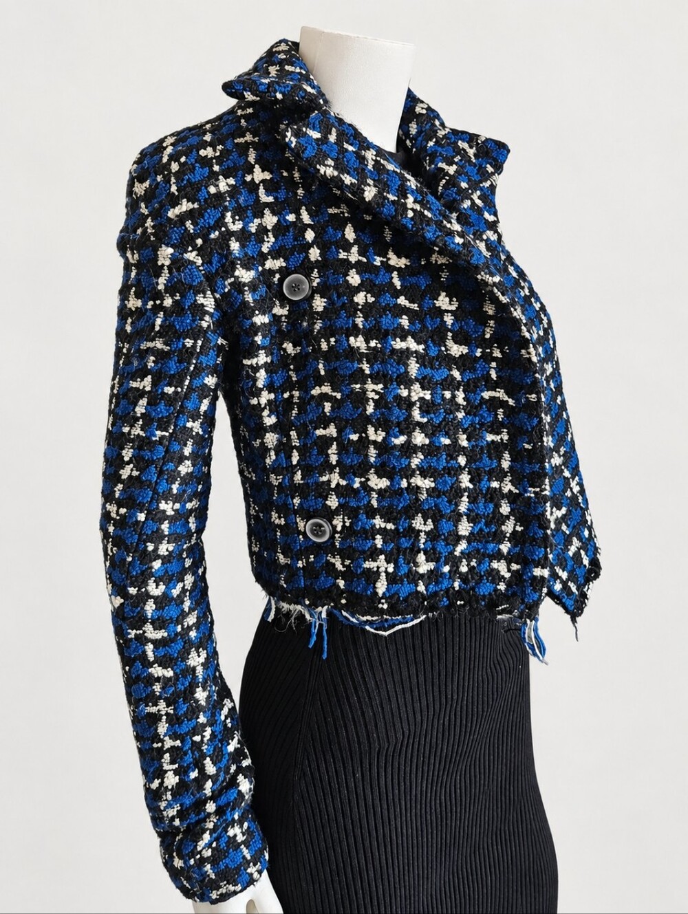 HAIDER ACKERMANN | Fall 2015 Runway Blue Black Tweed Cropped Jacket Size 34 US 2